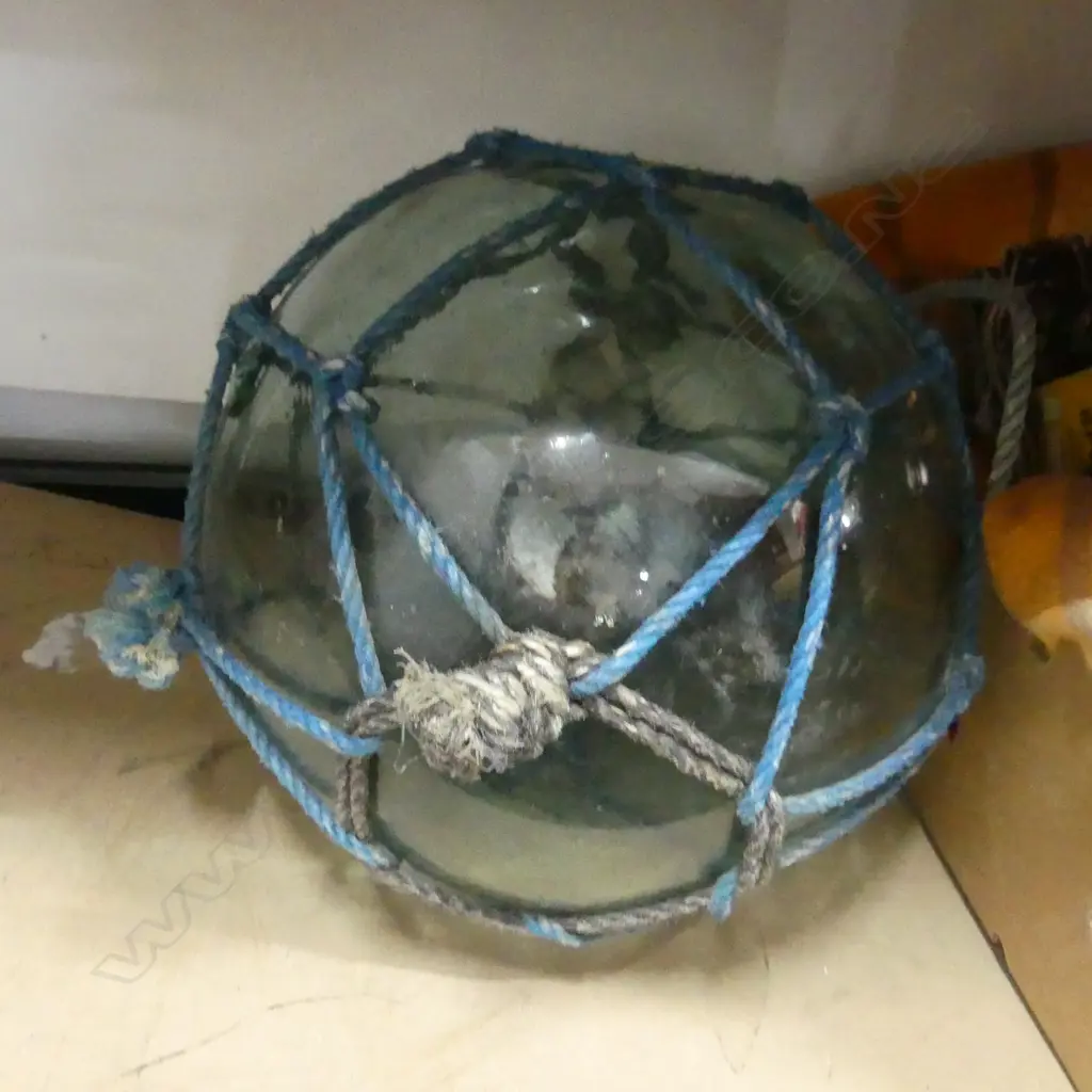 OLD GLASS FISHING FLOAT WITH NETTING Dia.370mm Image 1++