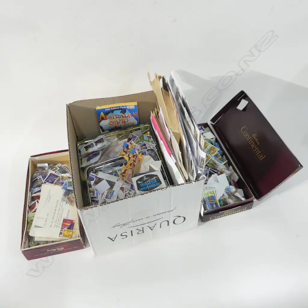 BOX LOT ASST. MOSTLY NZ STAMPS ETC Image 1++