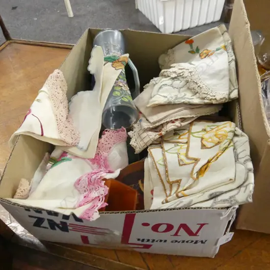 BOX LOT ASST. LINENS ETC