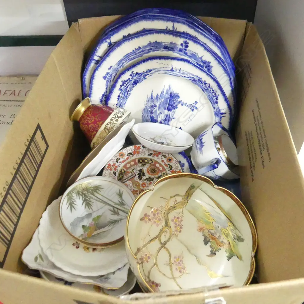 BOX LOT ASST. CHINA INCL. 19 PCES ROYAL DOULTON NORFOLK PATTERN; 7 PLATES ETC  Image 1++