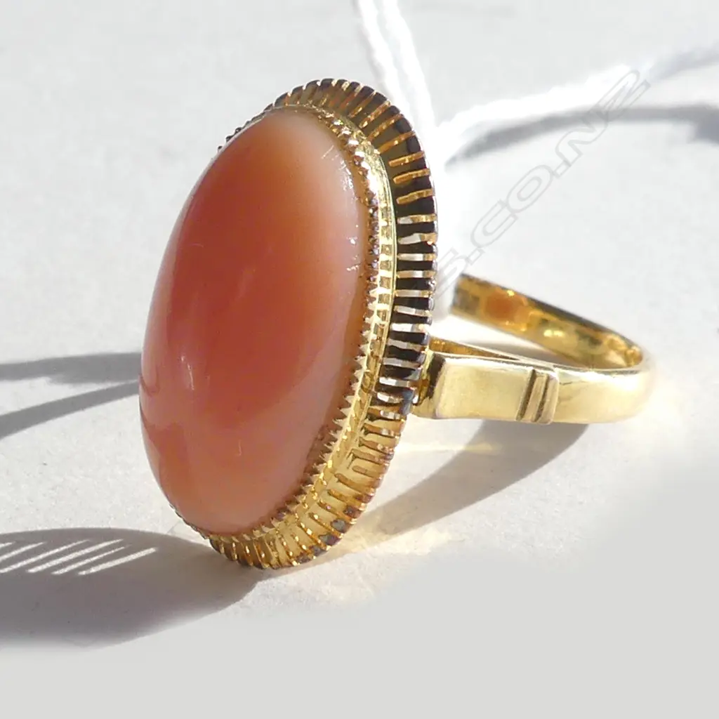 GOLD 14K ? & PINK CORAL RING RETRO DESIGN (20607) Image 1++
