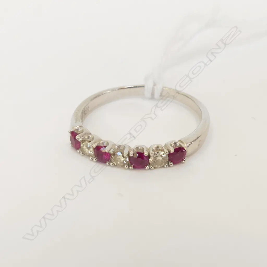 9CT WHITE GOLD BAND WITH RUBIES & DIAMONDS 2.45GMS Image 1++