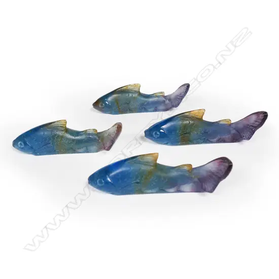 Four Daum pâte de verre multi-coloured fish,