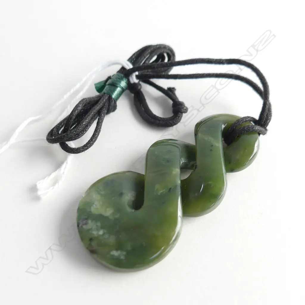 NZ POUNAMU (GREENSTONE) TRIPLE TWIST PENDANT (L55MM) ON BLACK WAXED ADJUSTABLE CORD (SYMBOL OF LOVE & FRIENDSHIP) Image 1++