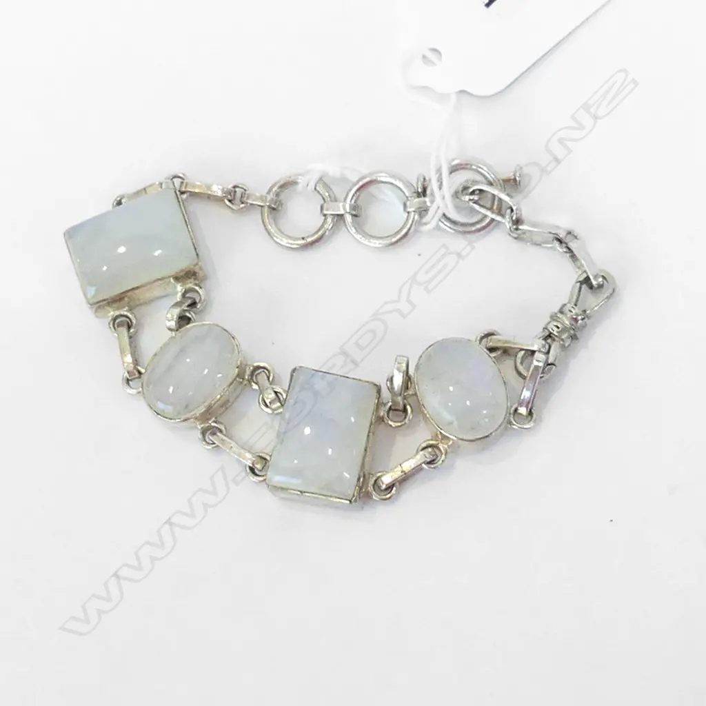 CHUNKY 925 SILVER BRACELET WITH FOUR MOONSTONES 32GMS  Image 1++