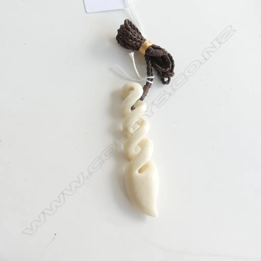 CARVED WHALEBONE TRIPLE TWIST PENDANT ON BROWN WAXED ADJUSTABLE CORD(L90MM) (SYMBOL OF LOVE & FRIENDSHIP) Image 1++