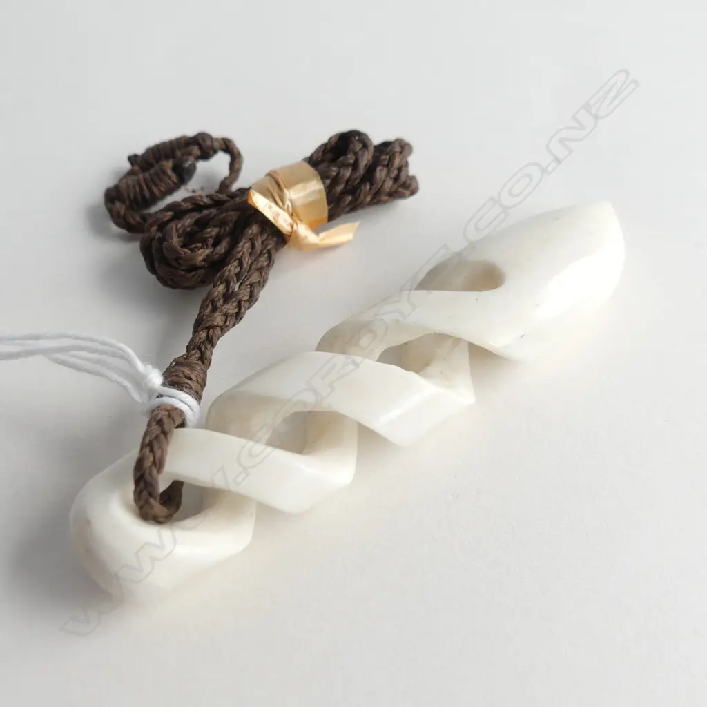 CARVED WHALEBONE TRIPLE TWIST PENDANT (L85MM) ON BROWN WAXED ADJUSTABLE CORD (SYMBOL OF LOVE & FRIENDSHIP) Image 1++