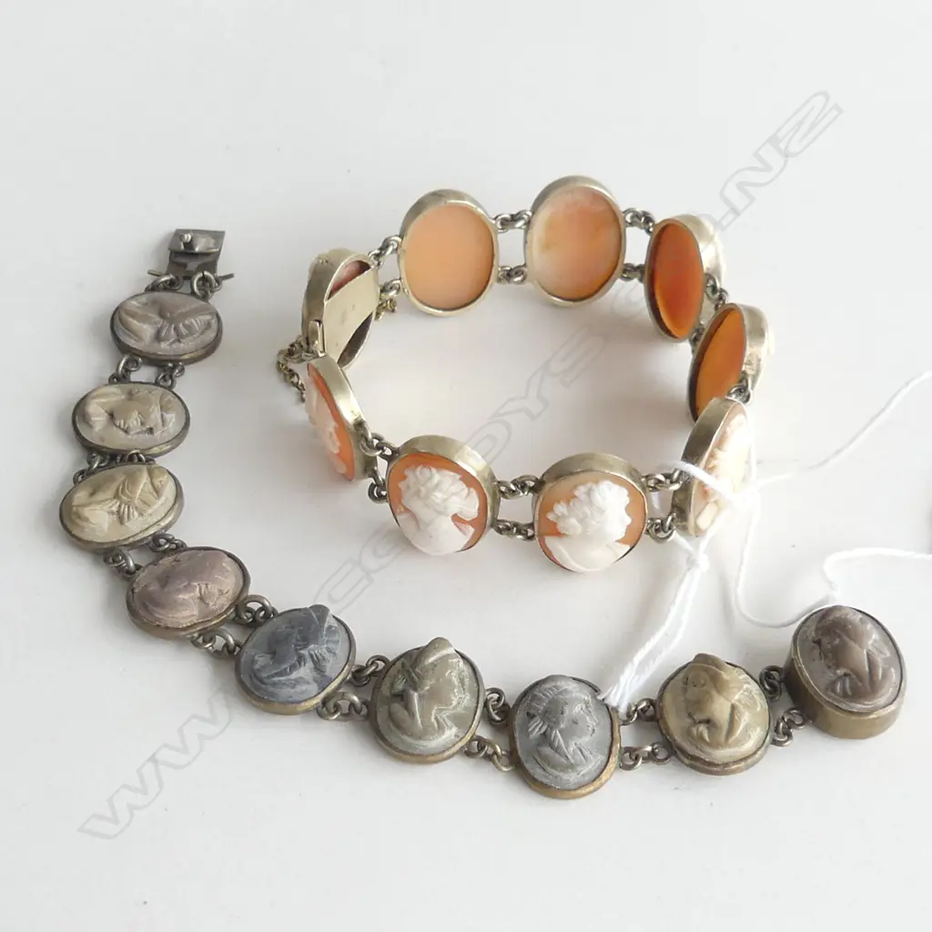 GOLD PLATED CAMEO BRACELET & LAVA CAMEO BRASS BRACELET Image 1++