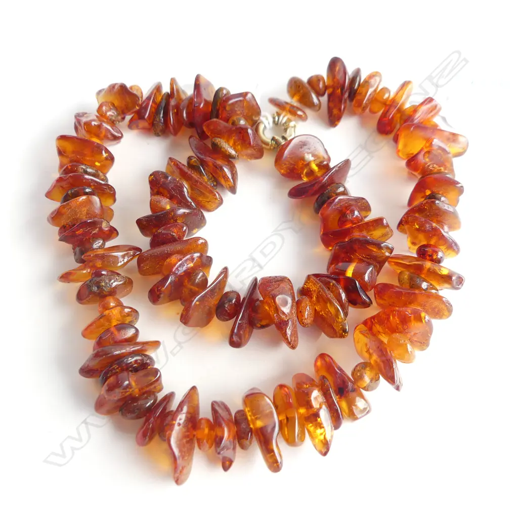 CHUNKY AMBER BEAD NECKLACE, GOLD PLATED STG SILVER CATCH  Image 1++