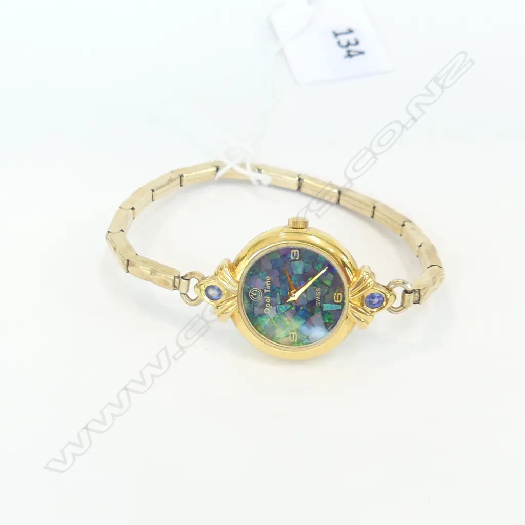 REAL OPAL LADIES WATCH, GOLD PLATE & GOLD FILLED BAND, WORKING  Image 1++