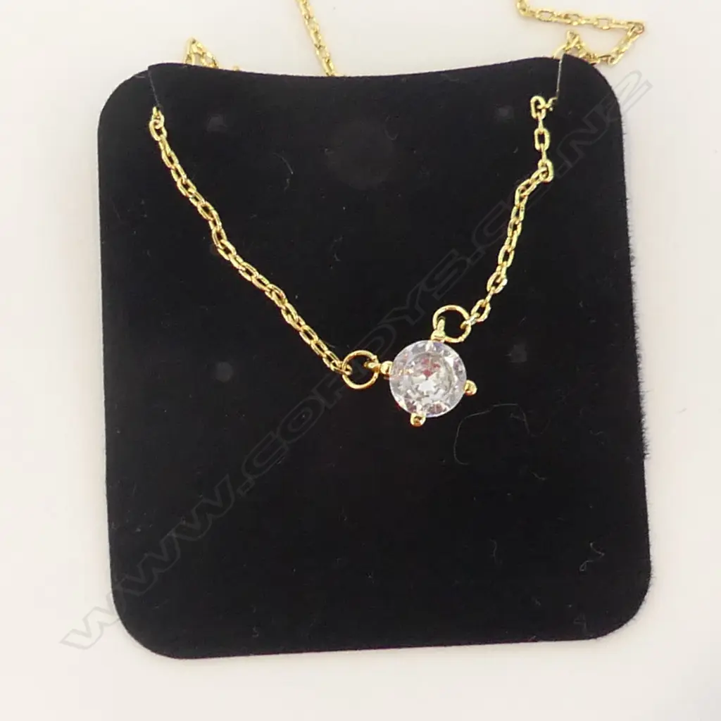 SOLITAIRE CZ DIAMOND PENDANT ON GOLD PLATE CHAIN Image 1++