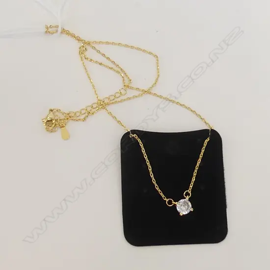 SOLITAIRE CZ DIAMOND PENDANT ON GOLD PLATE CHAIN