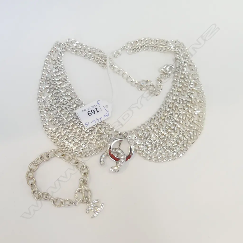 FAUX CHANEL BRACELET, COLLAR NECKLACE & SCARF Image 1++