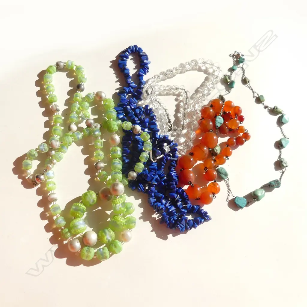 5 ASST VINTAGE BEAD & GEM STONE NECKLACES INCL TURQUOISE ETC.. Image 1++
