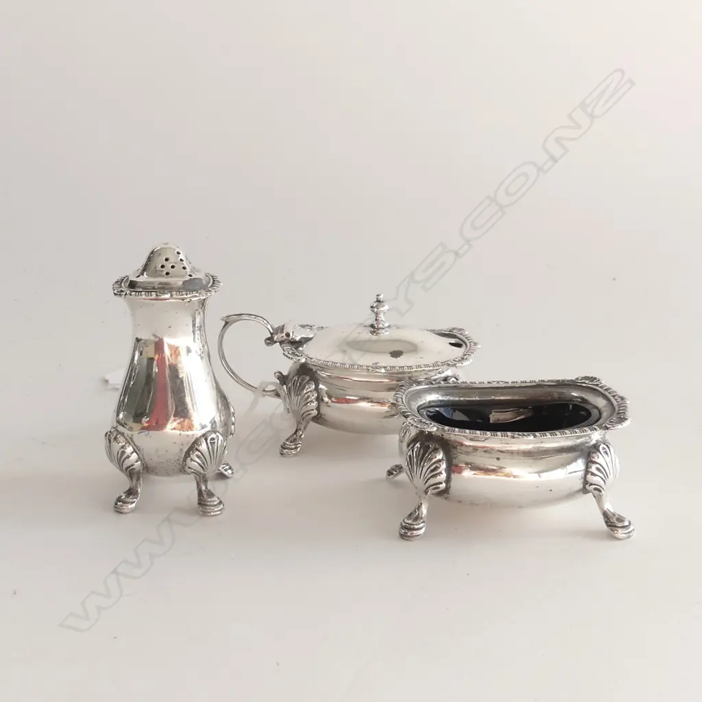 3 STG SILVER CONDIMENTS LONDON 1924 123 GRAMS Image 1++