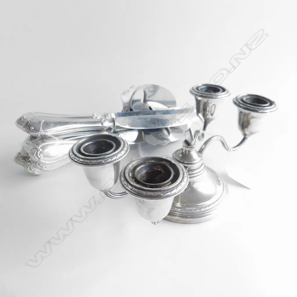 4 BRANCH STERLING CANDLEABRA .BHAM 1962 ( TOP 394 GM) & 6 NORWEGIAN  KNIVES WITH TWO CHEESE SLICES (MARKED "90")  **RTV* Image 1++