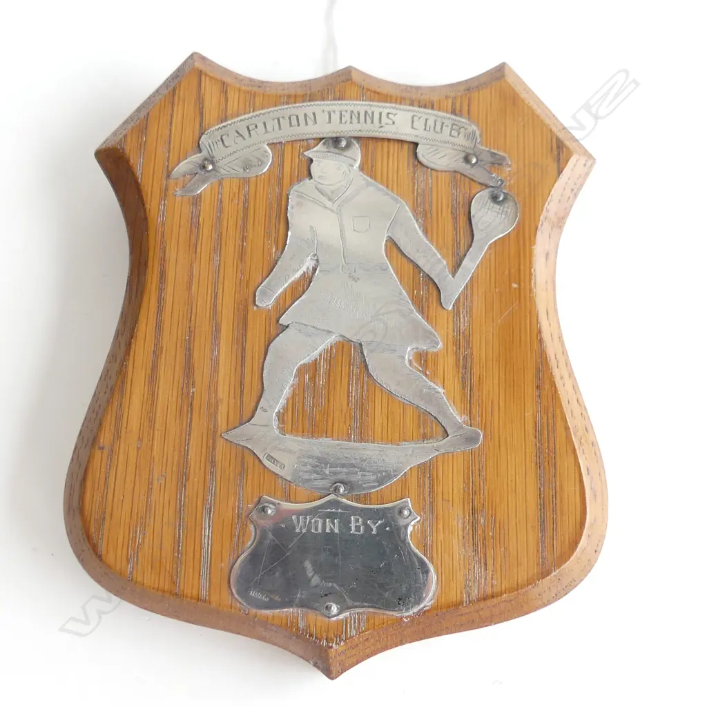 STG SILVER & OAK LADIES TENNIS TROPHY SHIELD, CARLTON TENNIS CLUB  Image 1++