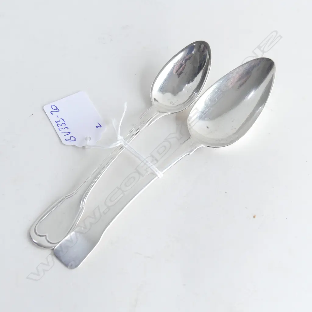 2 SILVER TEASPOONS. 1 DUBLIN 1 FRENCH 43gms Image 1++