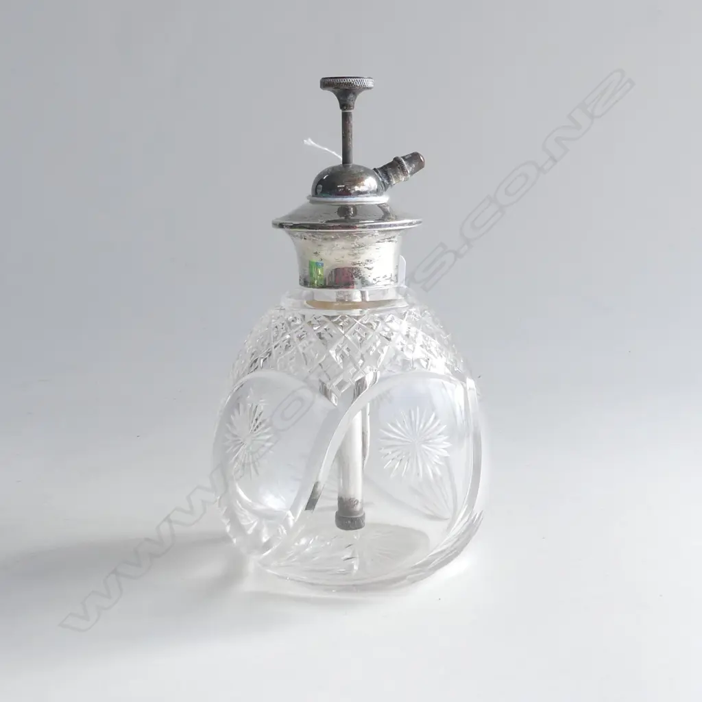 EDW SILVER & CUT CRYSTAL ATOMISER SCENT BOTTLE + SILVER MANICURE SET in leather case-0- Image 1++