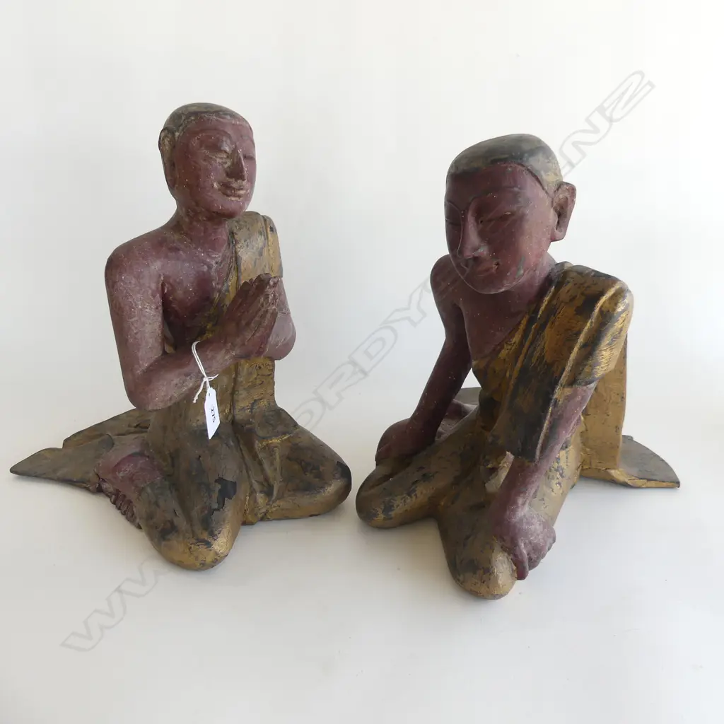 PR CARVED WOODEN GILDED ORIENTAL MONK FIGURES H.310mm Image 1++
