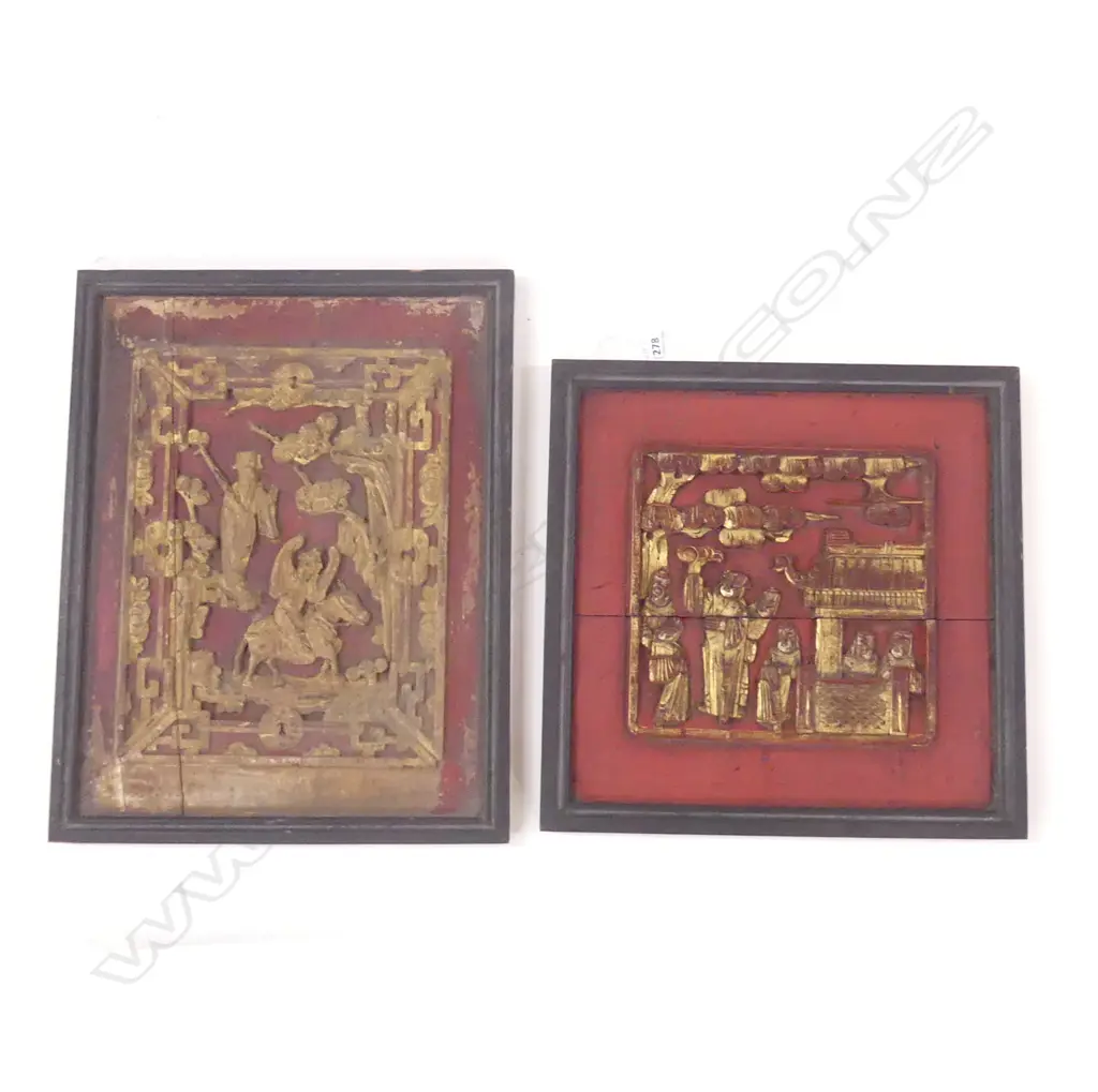 PR CARVED WOODEN CHINESE RED & GILT PANELS 390x310 / 320x320mm Image 1++