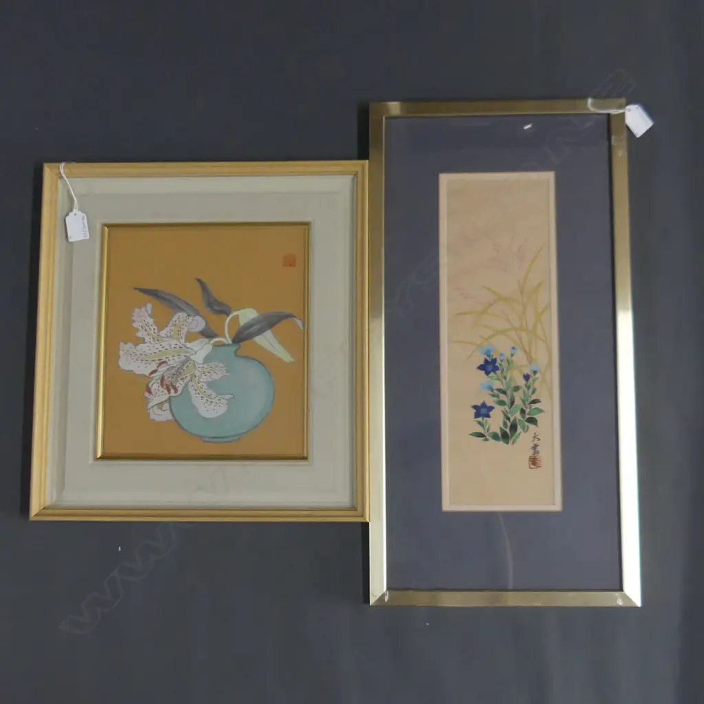2 SIGNED CHINESE W/CS FLORAL 580MM BY 300MM TALLEST Image 1++