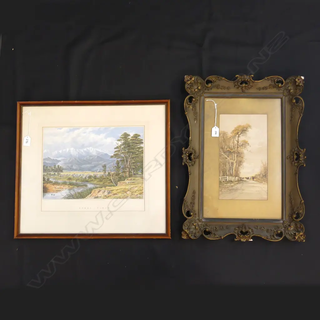 2 ARTWORKS; OPAKI PLAIN LITHOGRAPH + F. PEARSON EARLY 20thC W/C ORNATE FRAME 300x165mm Image 1++