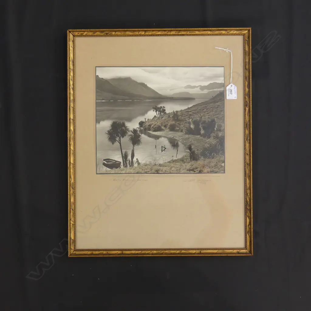 ELLIS DUDGEON FRAMED PHOTOGRAPHIC SIGNED PRINT 'EARLY MORNING LAKE HAWERA'  300 X 250MM Image 1++