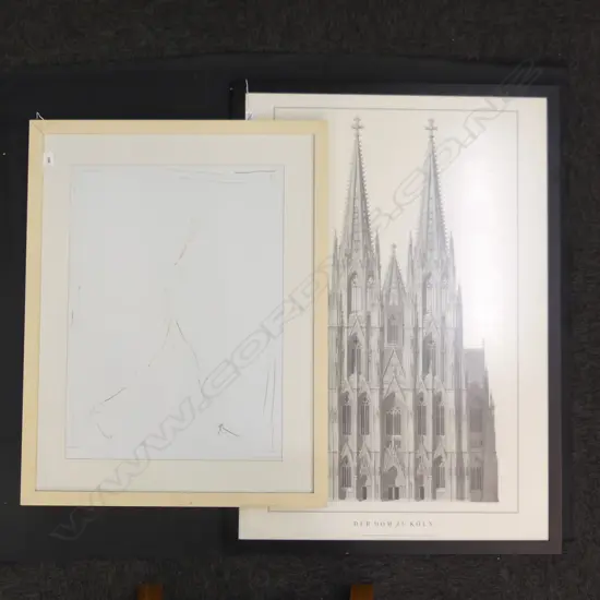 2 LGE PRINTS; KOLN CATHEDRAL 980x675mm + WALKING MAN (faded) 645x470mm