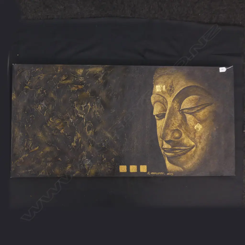 LGE SIGNED GOLD BUDDHA MIXED MEDIA ARTWORK 600x1200mm Image 1++
