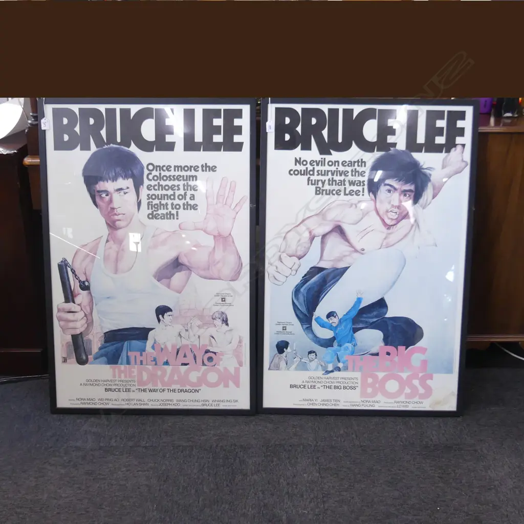 2 BRUCE LEE MOVIE POSTERS; 'THE WAY OF THE DRAGON' & 'THE BIG BOSS' 1005x650mm stain & fading Image 1++