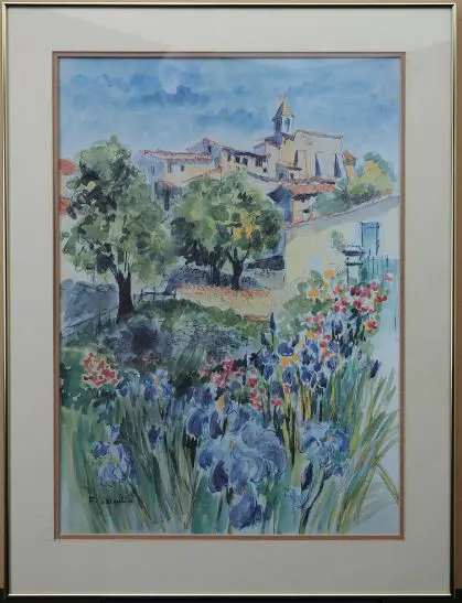 VALENTIN, F, European Village with Trees and Flowers, W/C, signed, 520mm x 370mm Image 1++