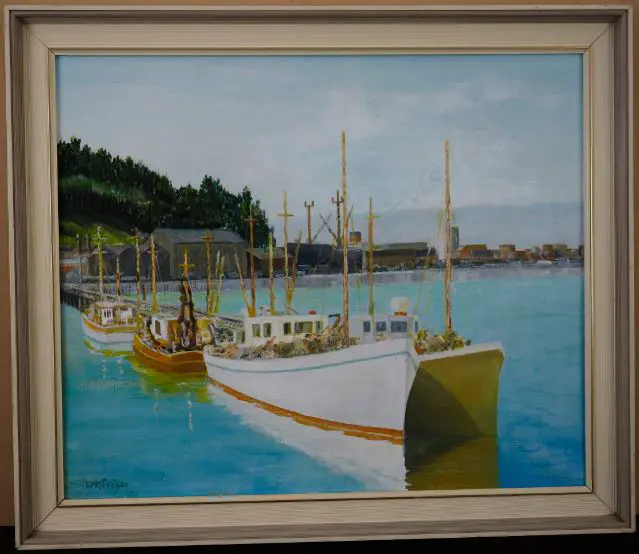 SEAGAR, W.K. (NZ), Fishing Boats, Wellington, Oil on board, signed & dated 1973, 500mm x 600mm Image 1++