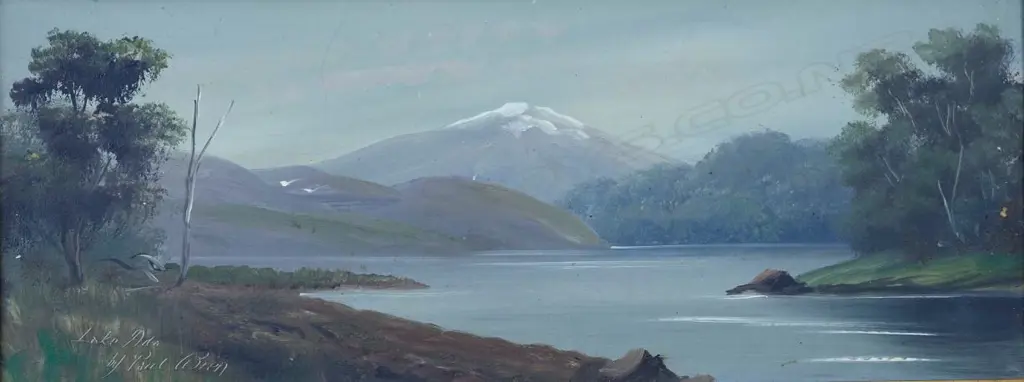 WREN, Paul (NZ 1875-1953), Lake Ada, Oil on board, signed, 250mm x 600mm Image 1++