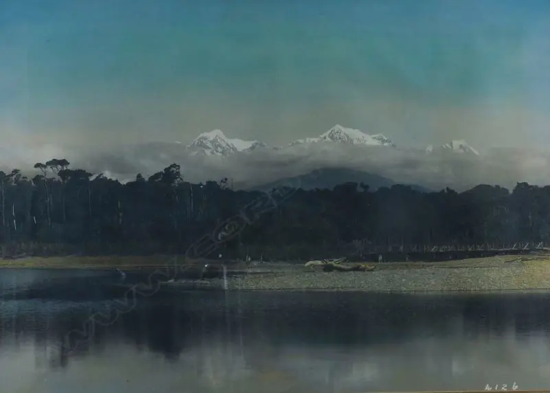 UNKNOWN Artist (NZ A48), Southern Alps, c.1900 Handcoloured photo, c.1900, 380mm x 540mm Image 1++
