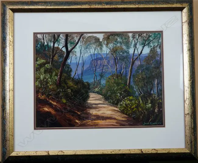 EMMETT, John (AUS 1927-), A Cliff Walk, Acrylic on paper, signed, 290mm x 390mm Image 1++