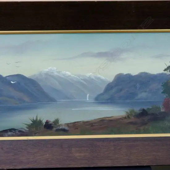 WREN, Paul (NZ 1875-1953), Lake Manapouri, Oil on board, signed, 250mm x 620mm