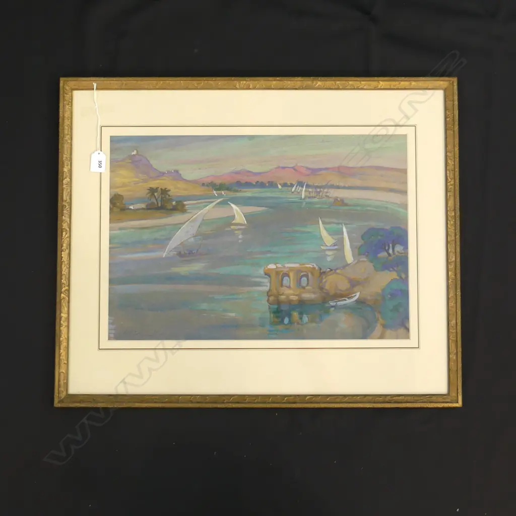 K AIRINI VANE LAKE ASWAN SCENE GOUACHE SIGNED & DATED 1934 340x500mm Image 1++