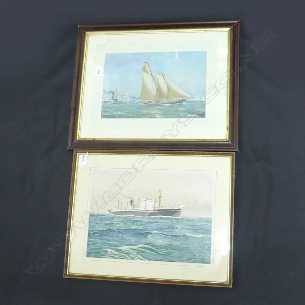 2 SHIP ARTWORKS; FIRST AMERICAS CUP WINNER HAND COLOURED LITHOGRAPH + E. GAFF 'PENRITH CASTLE' 1954 245x345mm Image 1++