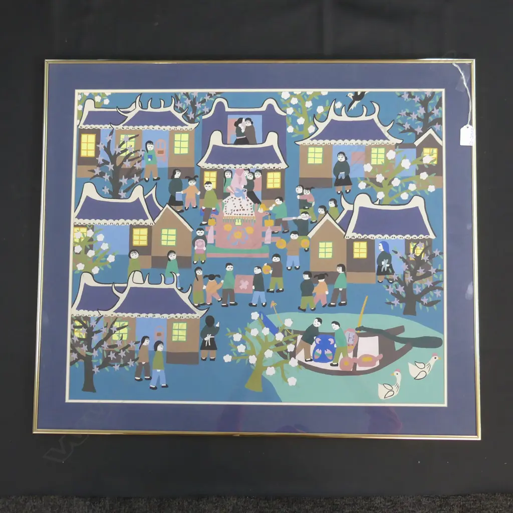 COLOURFUL ORIENTAL PEOPLE SCENE PAINTING - ARTIST UNKNOWN,   630 X 530MM Image 1++