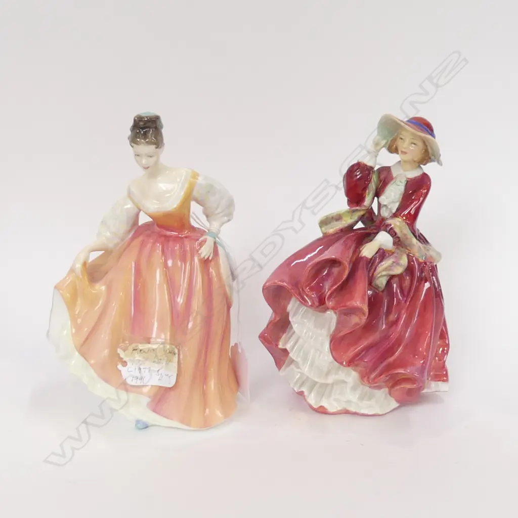 2 ROYAL DOULTON LADY FIGURINES; 'TOP O THE HILL (H.180MM) & CORAL MY FAIR LADY (C1977) H. 190MM Image 1++