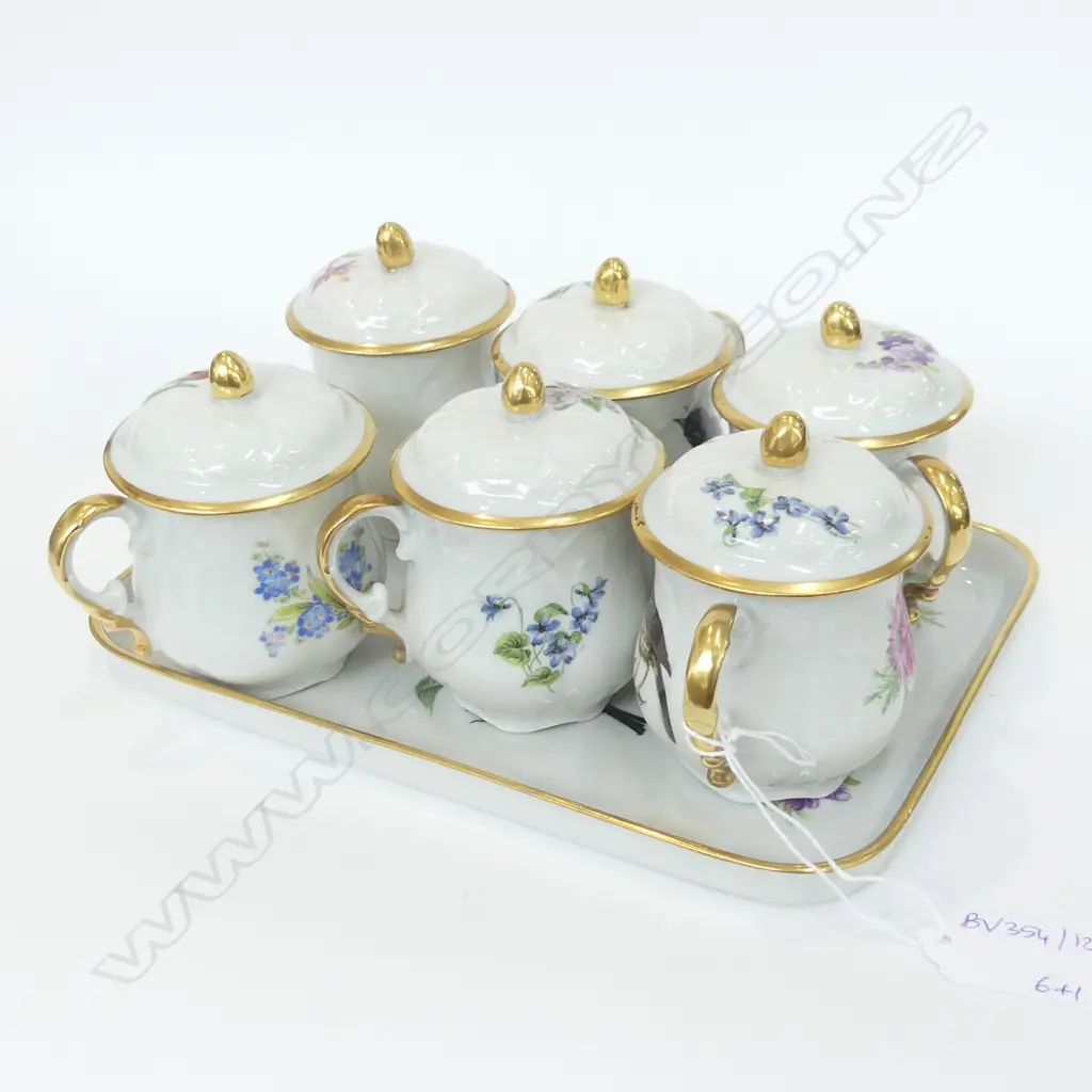 LIMOGES CHOCOLATE SET; 6 LIDDED CUPS & TRAY 160x225mm... Image 1++