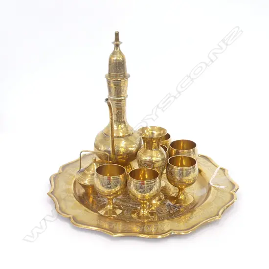 TURKISH BRASS COFFEE SET WITH TRAY (DIA 270MM)