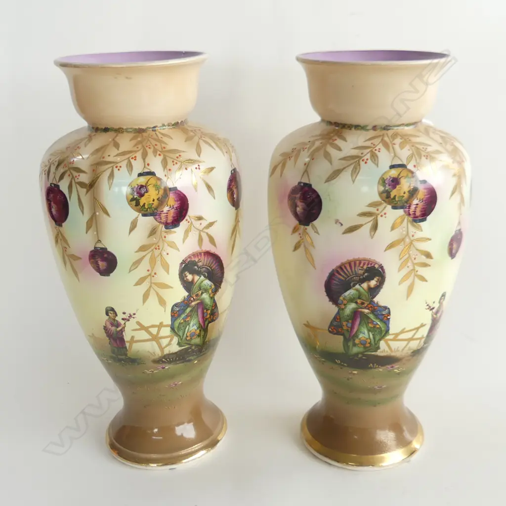 PR LGE VINTAGE VASES DECORATED w. JAPANESE SCENE; ENGLISH MAKE H.360mm Image 1++