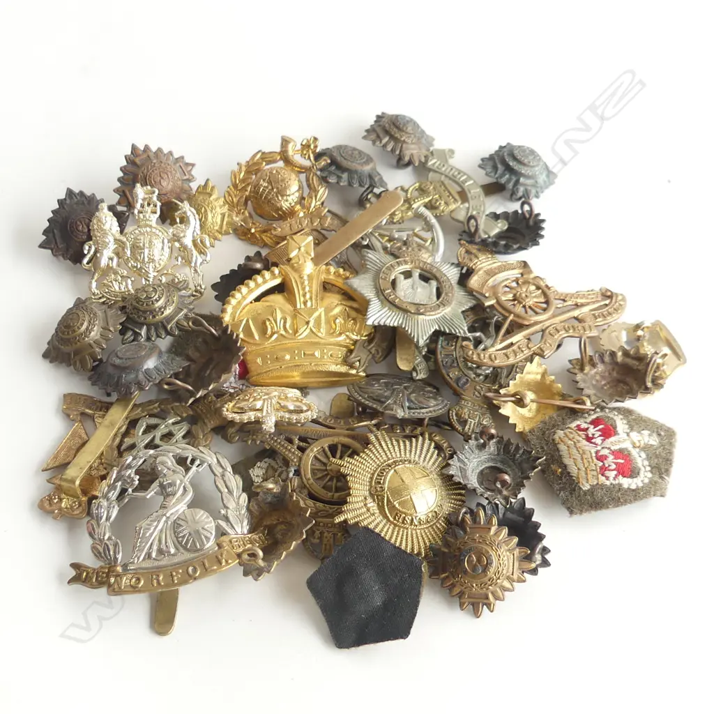 BAG ASST. WWI MILITARY BADGES & BUTTONS ETC Image 1++