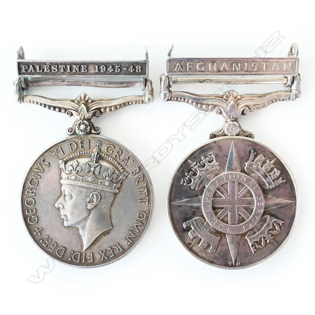 2 MEDALS: WWII GENERAL SERVICE - PALESTINE & 21stC OPERATIONAL SERVICE - AFGHANISTAN, BOTH NAMED Image 1++