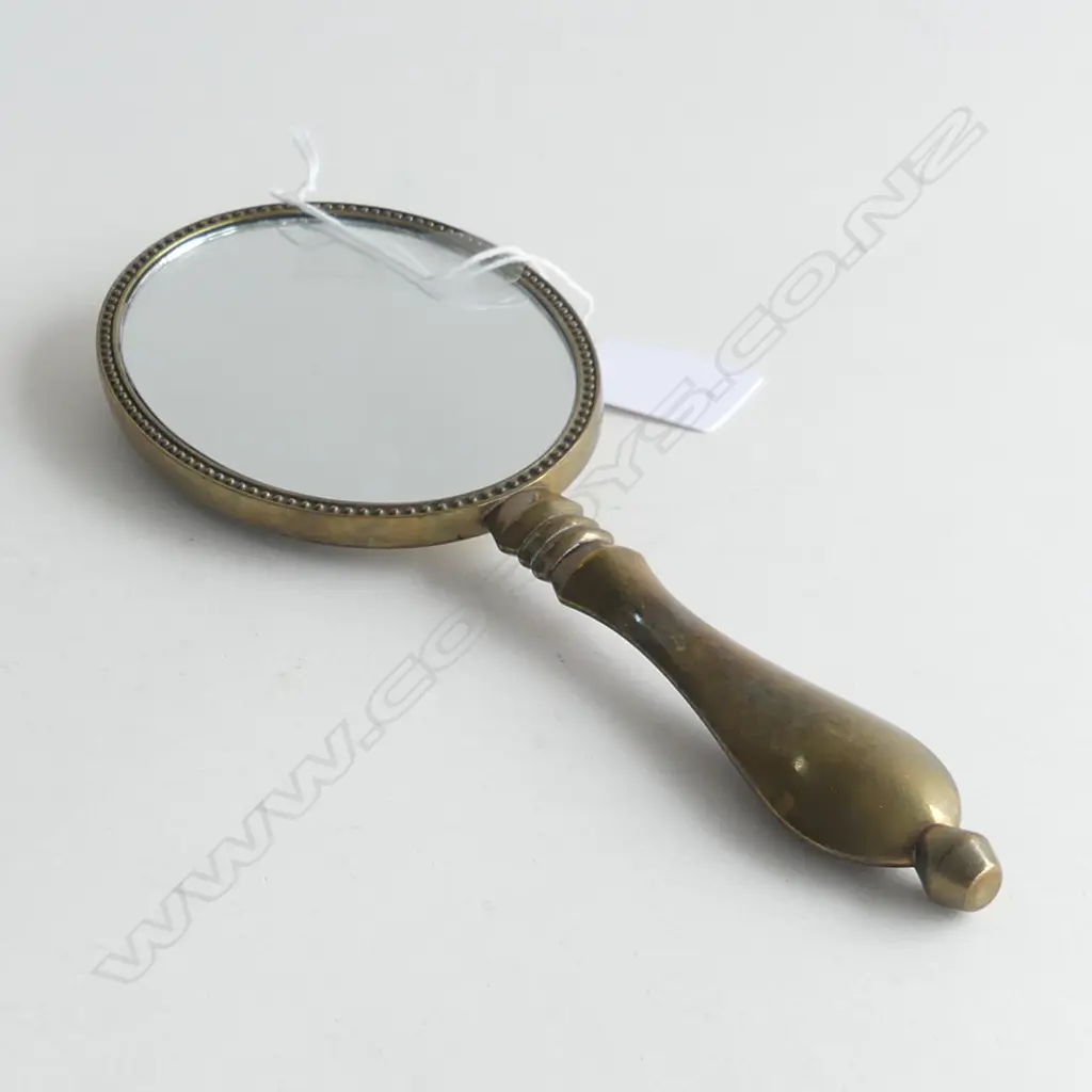 SM ENAMEL & CRYSTAL BACKED HAND MIRROR W BRASS HANDLE L. 200MM Image 1++