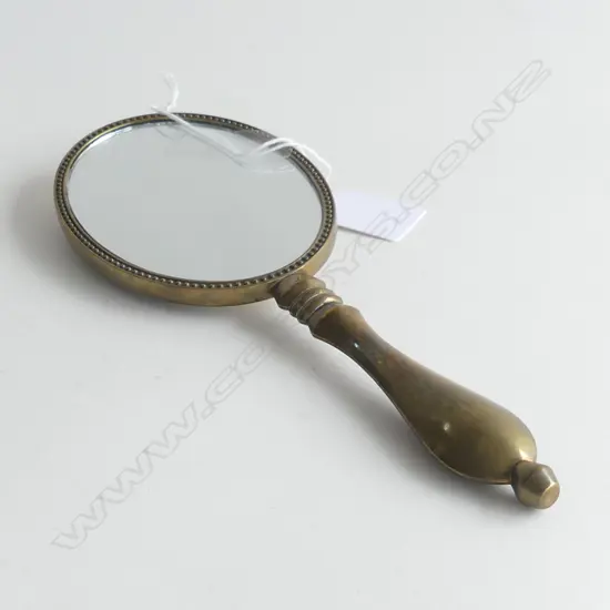 SM ENAMEL & CRYSTAL BACKED HAND MIRROR W BRASS HANDLE L. 200MM