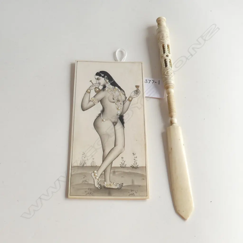 INDIAN NUDE ON IVORY AND VICTORIAN BONE PEN AND LETTER OPENER Image 1++