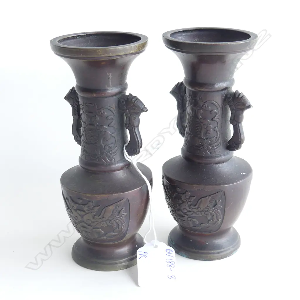 PR ORIENTAL BRONZE VASES H. 145MM Image 1++
